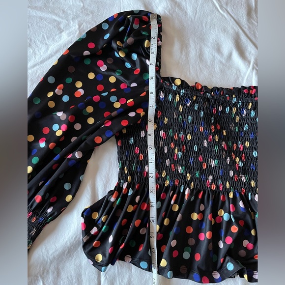 Ruched black and multi-color polka dot top - Picture 5 of 8